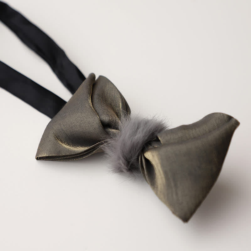 Men's Vintage Gray Soft Plush Decor Bow Tie