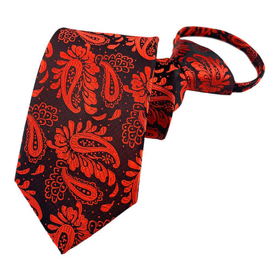 Men's Purple Red Floral Zipper Tie Paisley Necktie