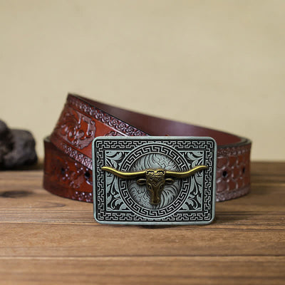 Men's DIY  Weatern Buckle Leather Belt