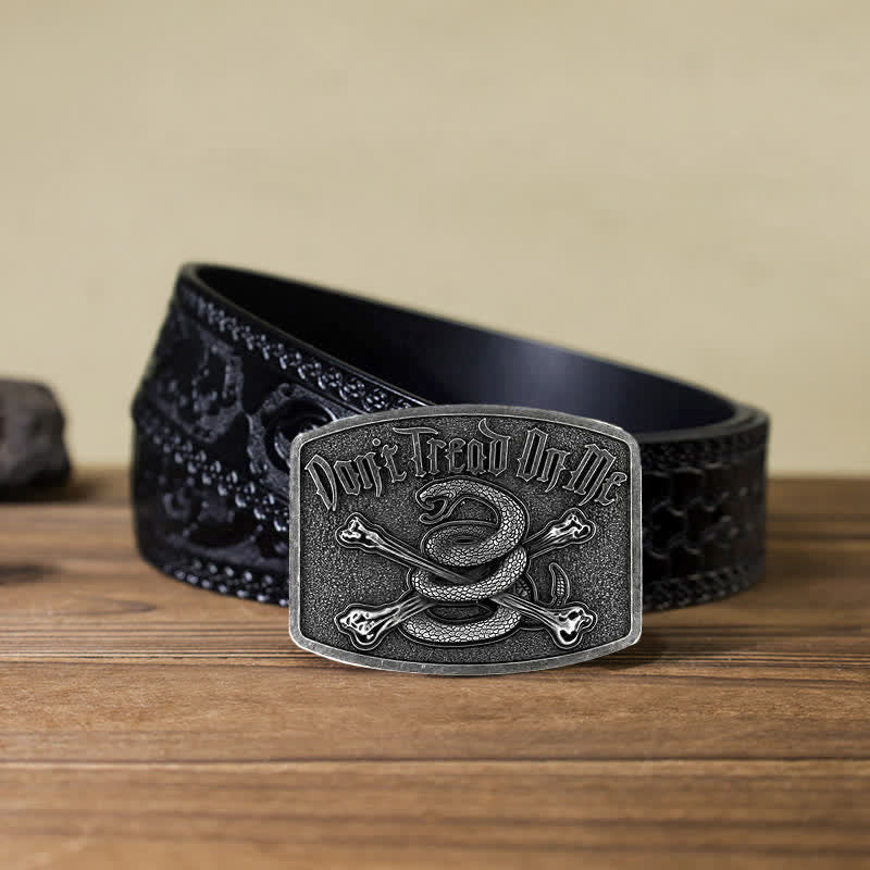 Men's DIY Skull Rattlesnake Attitude Buckle Leather Belt