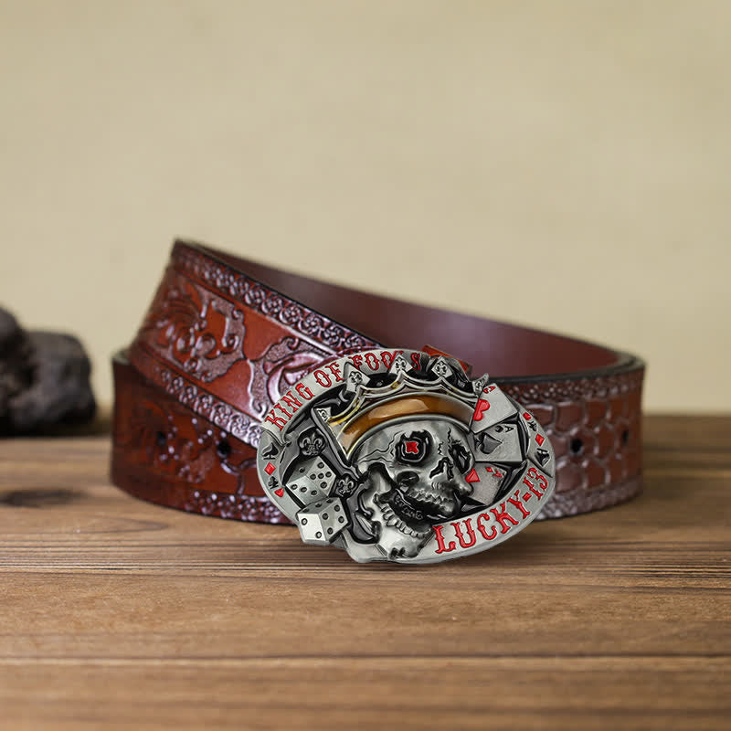 Men's DIY King Of Fools Lucky 13 Buckle Leather Belt