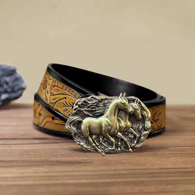 Men's DIY Wild Running Horses Buckle Leather Belt