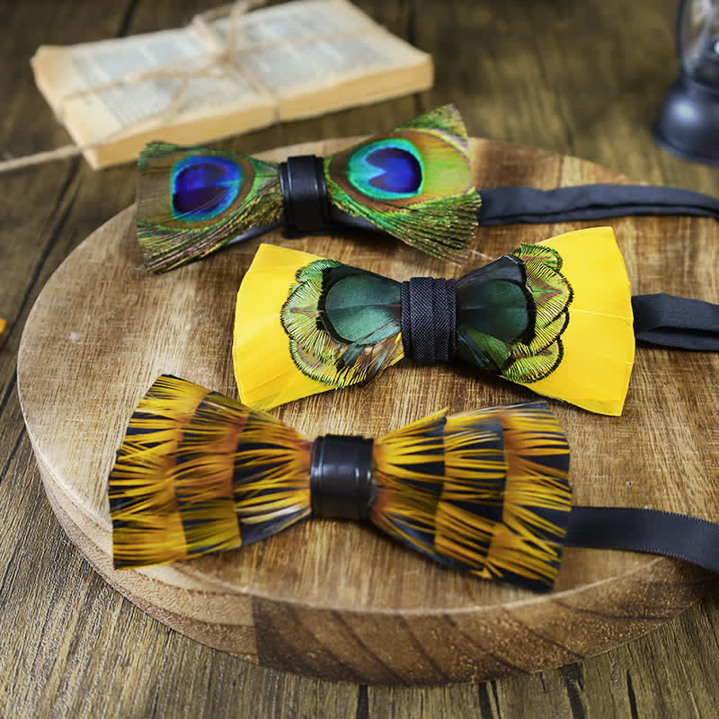 Yellow Peacock Feather Bow Tie Collection Bundle