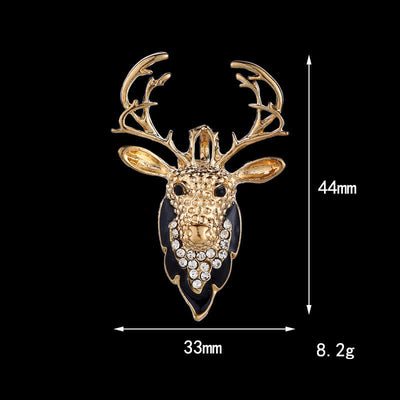 Men's Bling Elk Deer Head Brooch