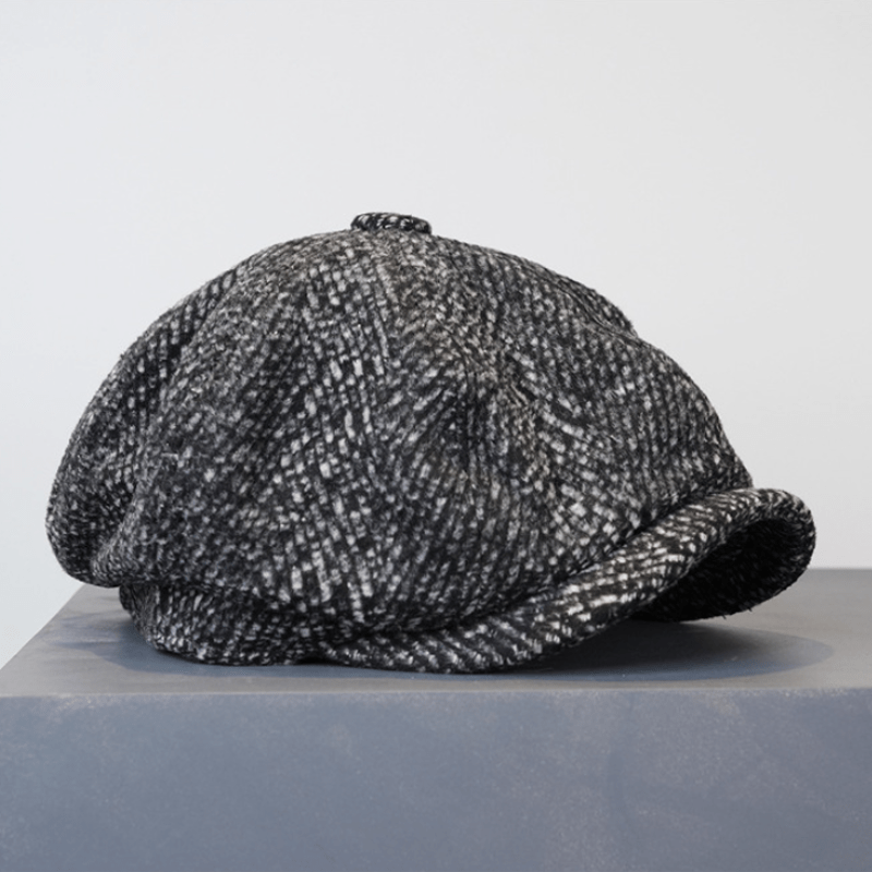 Black Fleck Tweed Newsboy Octagonal Beret Cap