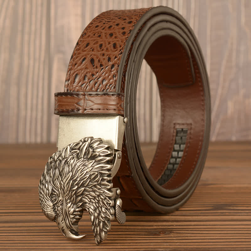 Men's Eagle Head Crocodile Embossed Leather Belt