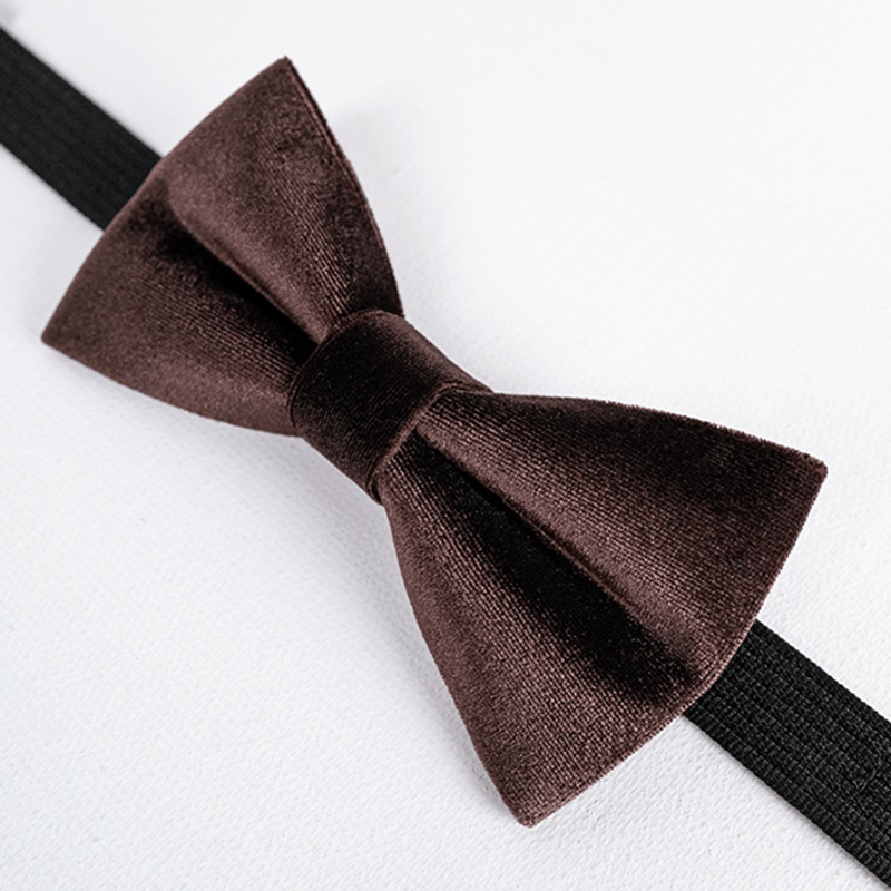 Men's Coffee Brown Solid Color Velvet Bow Tie