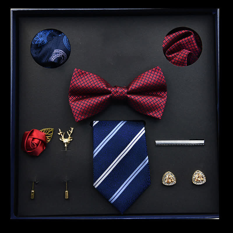 8Pcs Red&Blue Menswear Classic Business Bow Ties Gift Box