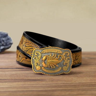 Men's DIY Golden Scorpion Buckle Leather Belt