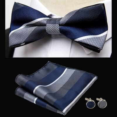 3Pcs Men's Classic Striped Bow Tie Pocket Square Set