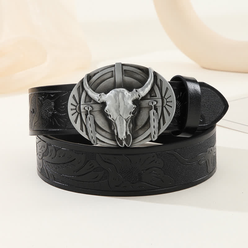 Men's Engraved Mad Bull Leather Belt