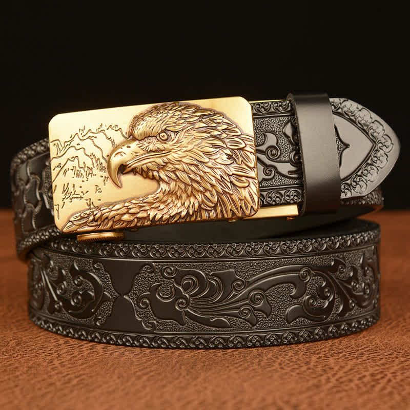 Men's Eagle Head Carved Leather Belt