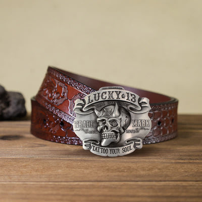 Men's DIY King Of Fools Lucky 13 Buckle Leather Belt