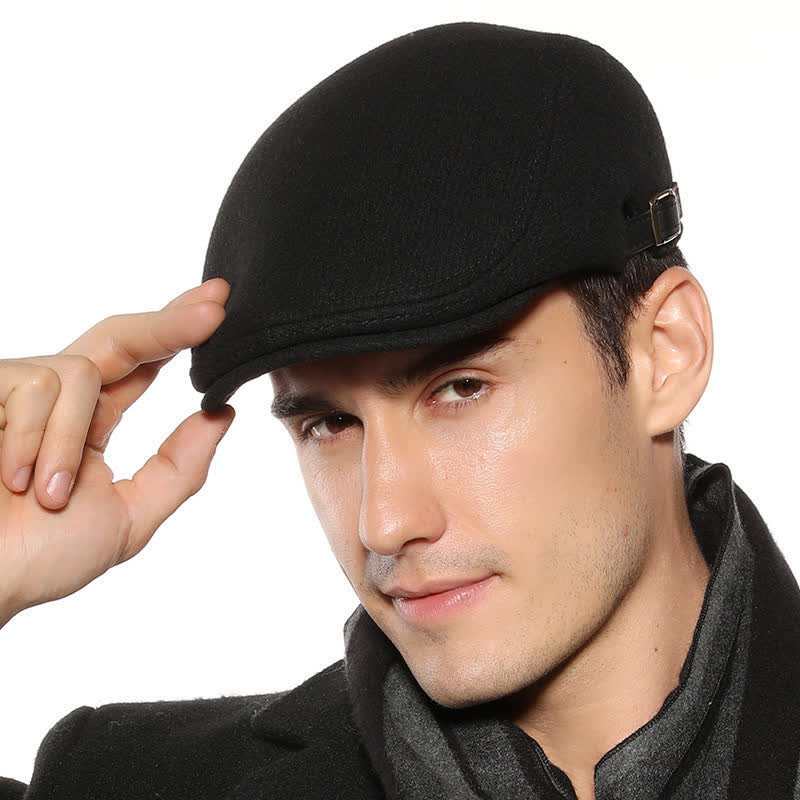 Leather Adjustable Buckle Flat Beanie Cap Beret