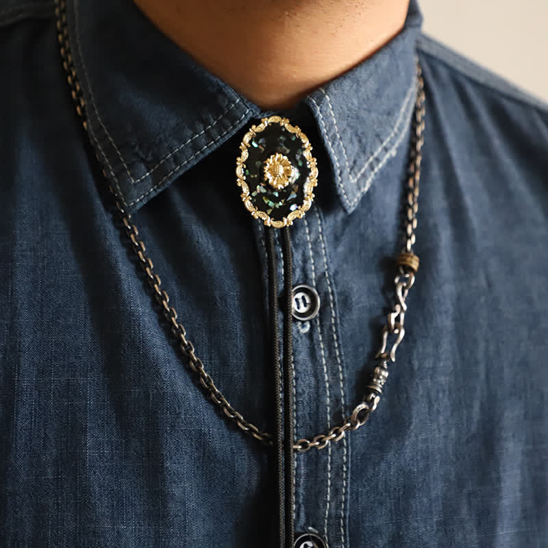 Vintage Style Gold Detailed Sunflower Bolo Tie