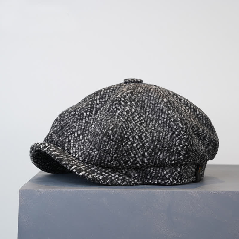 Black Fleck Tweed Newsboy Octagonal Beret Cap