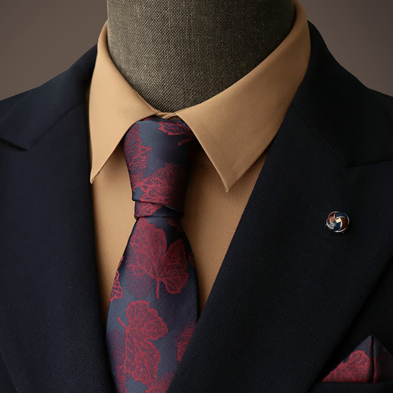 Men's Navy & Burgundy Maple Leaf Necktie