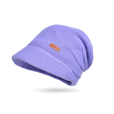 Women's Letter Patched Wide Brim Pile Knitted Hat