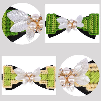 Men's Wool Weave Pearl Rinestone Flower Bow Tie