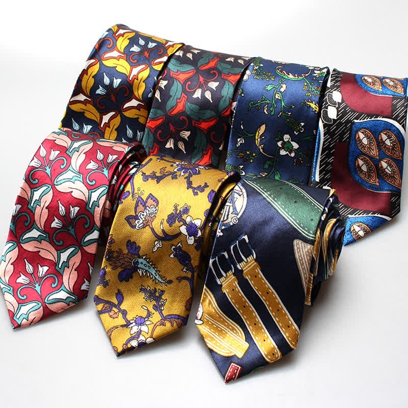 Men's Vintage Print Abstract Floral Necktie