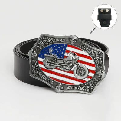 Men's Motorcycle American Flag Skull Leather Belt