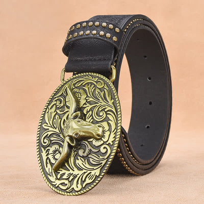 Men's Bull Head Rivet Embossed Leather Belt