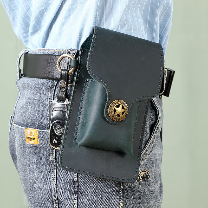 Leather Outdoor Magnetic Star Buckle Phone Belt Bag