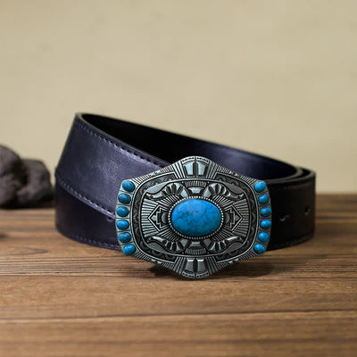 Men's DIY Artificial Turquoise Bohemia Buckle Leather Belt