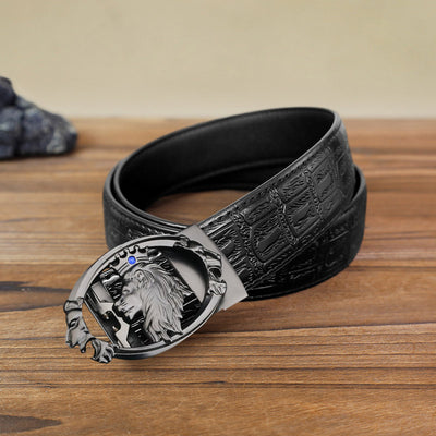 Men's DIY Lion King Oval Automatic Buckle Leather Belt