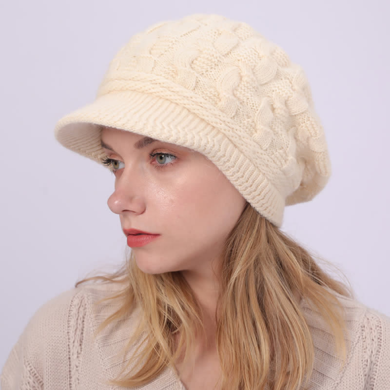 Women's Slouchy Fluffy Lining Visor Beanie Hat