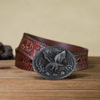 Men's DIY Horse Eagle Embossed Buckle Leather Belt