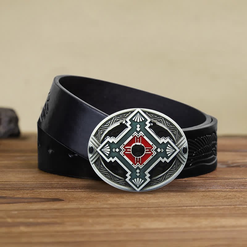 Men's DIY Native Indian Western Buckle Leather Belt