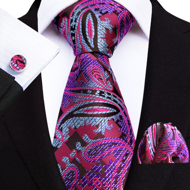 3Pcs Men's Exotica Purple Paisley Necktie Set
