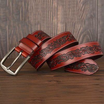 Men's Luxury Embossed Flower Pattern Leather Belt