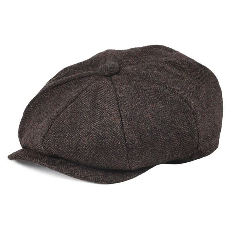 Classic Herringbone Tweed Octagonal Beret Cap