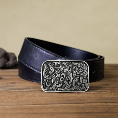 Men's DIY Art Leaves Scrollwork Buckle Leather Belt