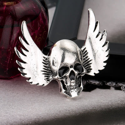 Men's Laughing Skull With Wings Brooch Pin