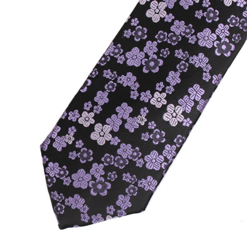 Men's Small Purple Flower Skinny Necktie