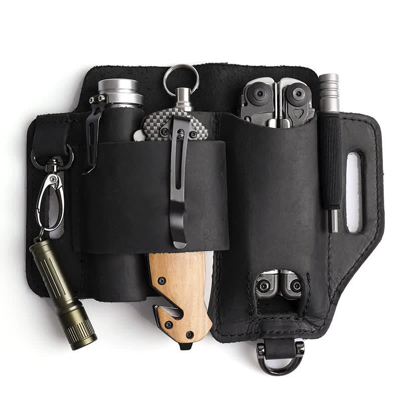 Multifunctional EDC Tools Organizer Leather Belt Bag