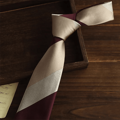 Men's Beige & Burgundy Diagonal Striped Necktie