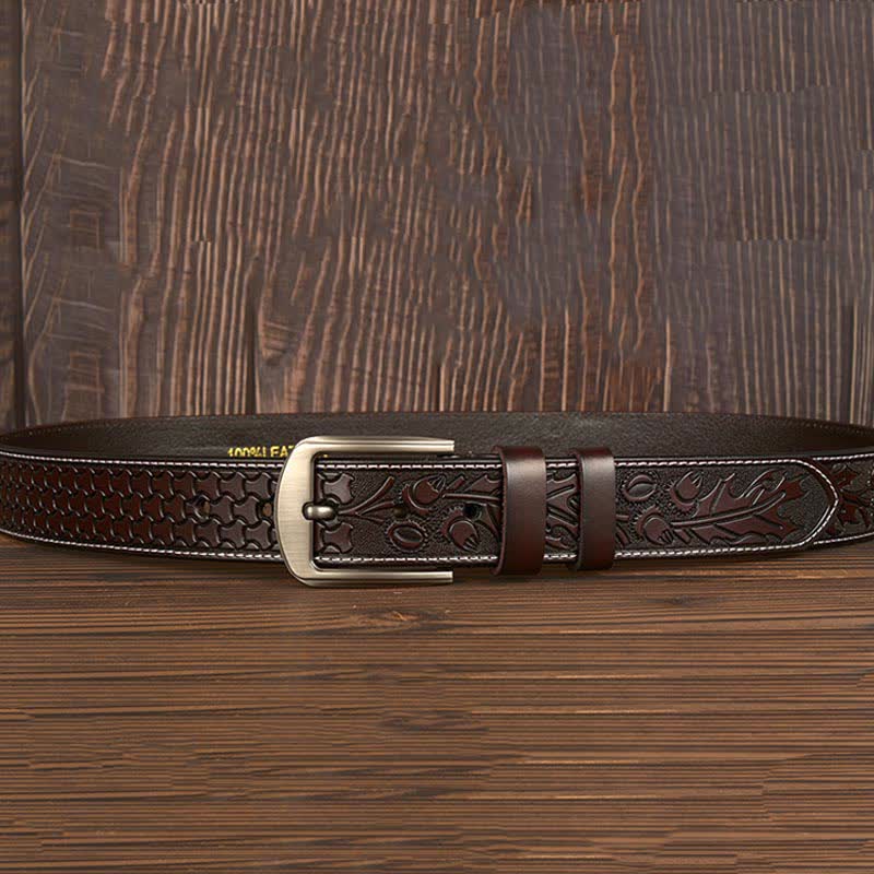Men's Floral Embossed Pattern Leather Belt