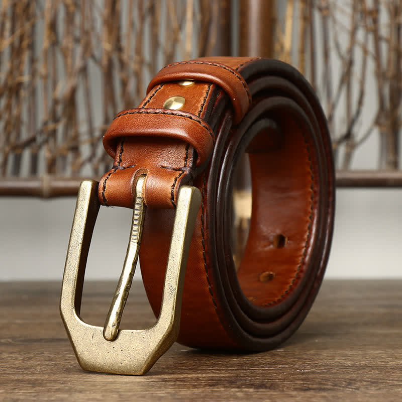 Men's Rectangular Buckle Glossy Leather Belt