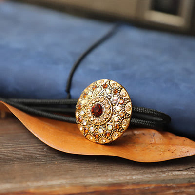 Sparkling Rhinestone Antique Gold Bolo Tie