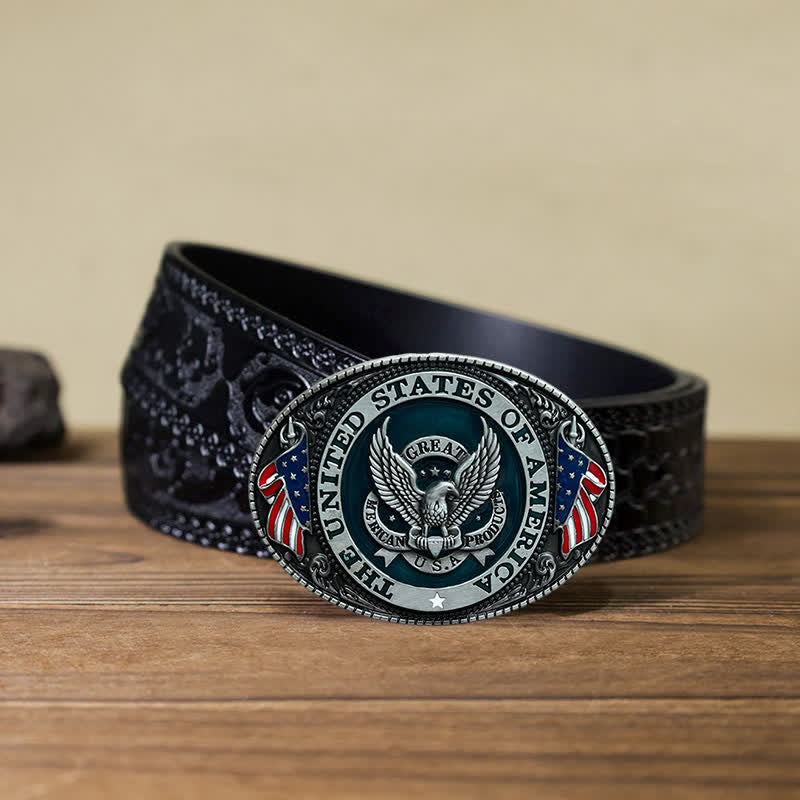 Men's DIY Patriotic Eagle Flag Buckle Leather Belt
