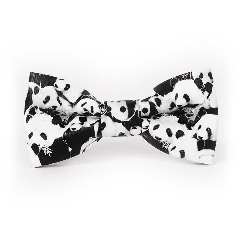 Men's Black & White Panda Leather Bow Tie