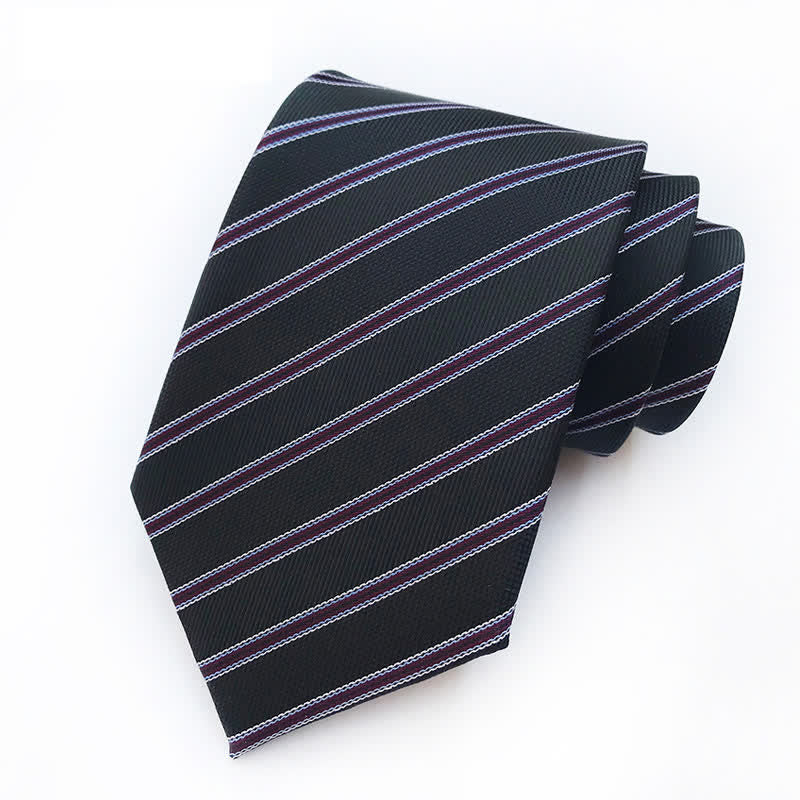 Black & Burgundy Men's Mature Striped Necktie