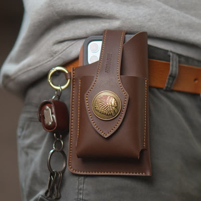 Retro Brass Magnetic Snap Button Cell Phone Belt Bag