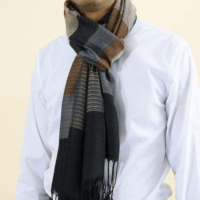 Men's Classical Striped Double-sided Tassel Scarf