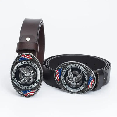 Men's Luxury Eagle American Flag Leather Belt