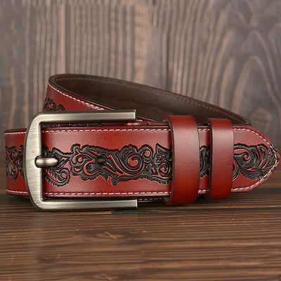 Men's Luxury Embossed Flower Pattern Leather Belt